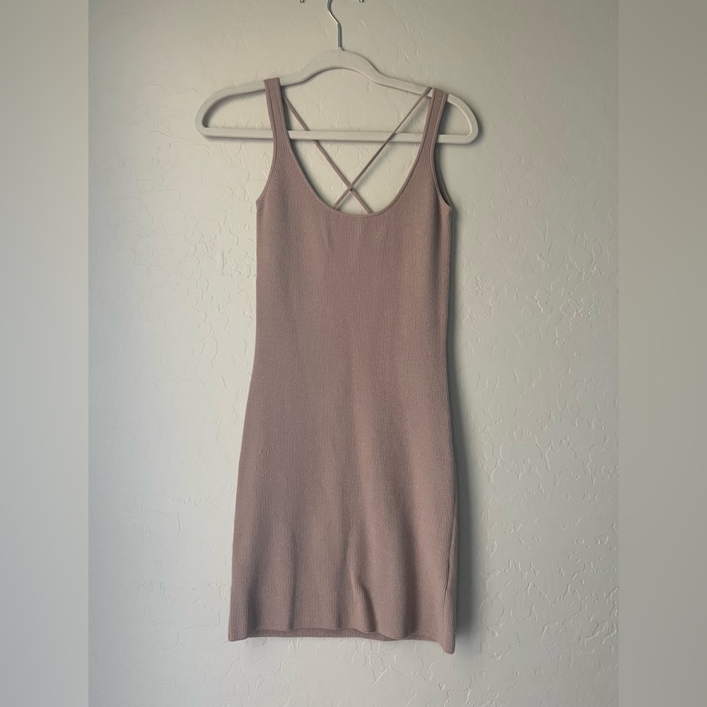 Women party casual knit Dress beige brown mini dress